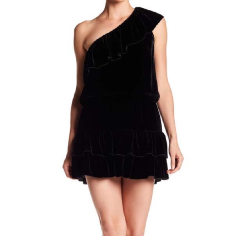 NWT Joie Kolda B One Shoulder Velvet Dress Black